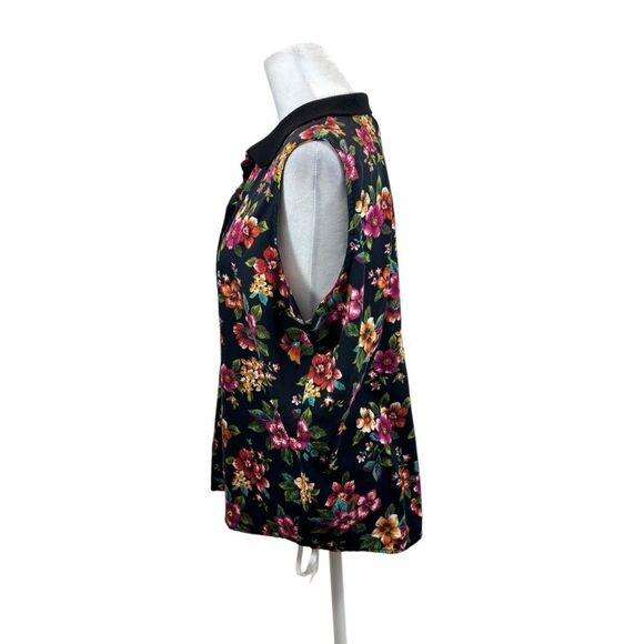 Vintage Cristin Stevens Black and Floral Sleeveless Button Down Blouse‎ Large - Picture 4 of 11
